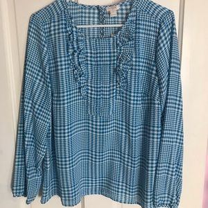 J Crew Ruffle Houndstooth Blouse